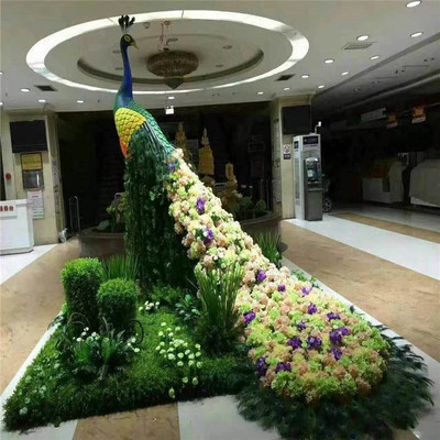 室內仿真綠雕孔雀